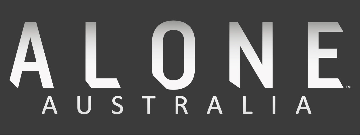 Logo of 'Alone Australia' with white text on a black background