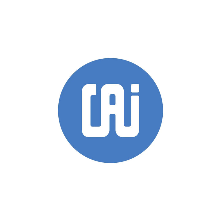 Blue circular logo featuring the white stylized letters ’cai’ in a modern sans-serif font.