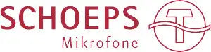 The image displays the schoeps mikrofone logo, featuring a stylized ’t’ within an oval and accompanying text in maroon.