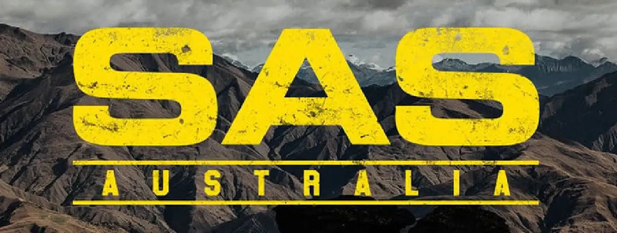 Yellow 'SAS Australia' text over a mountainous landscape